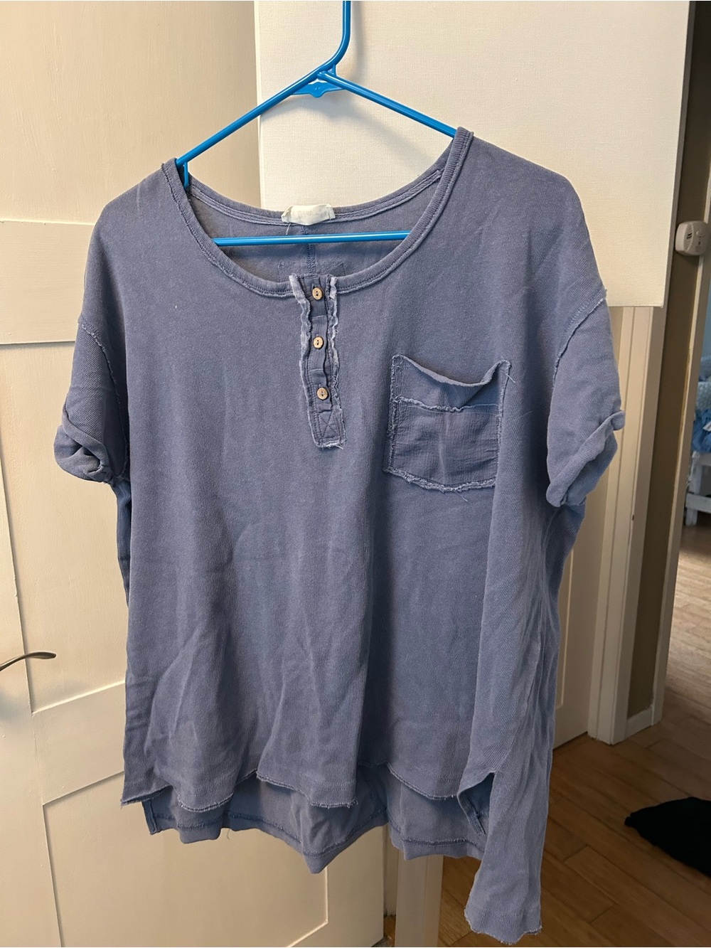 In Bloom Short Sleeve Henley Top in Faded Blue